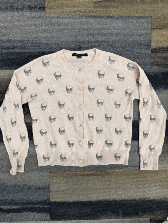 Skull Cashmere Sweaters - Skull Cashmere Light Tan/Brown Skull-Print Button Cardigan